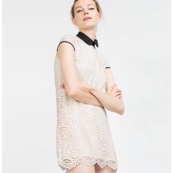 Zara Dresses & Skirts - Zara Guipure Lace Midi Dress Black & Ecru Size S